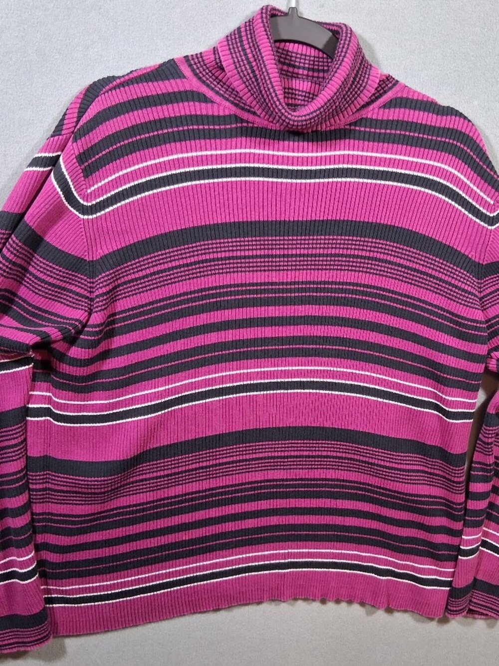 Women's XL Karen Scott Turtleneck Sweater Purple/Black/White Stripes Fall Winter